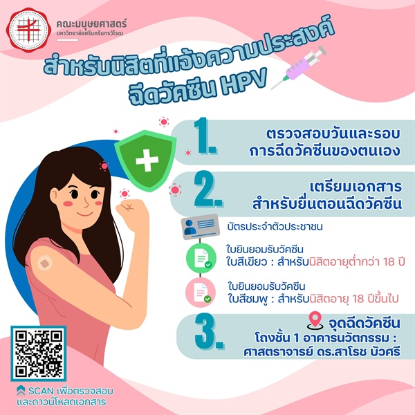 📣สำหรับนิสิตคณะมนุษยศาสตร์ที่แจ้งความประสงค์ฉีดวัคซีน HPV