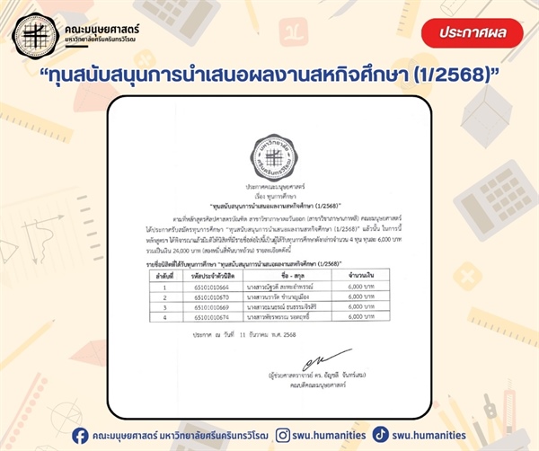 [ประกาศรายชื่อนิสิตที่ได้รับทุนการศึกษา] หลักสูตรศิลปศาสตรบัณฑิต สาขาวิชาภาษาตะวันออก (สาขาวิชาภาษาเกาหลี) ขอแสดงความยินดีกับนิสิตที่ได้รับทุนการศึกษา