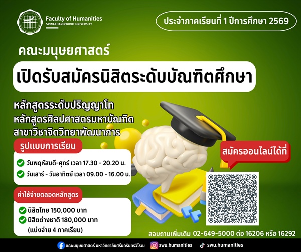 หลักสูตรระดับปริญญาโท หลักสูตรศิลปศาสตรมหาบัณฑิต สาขาวิชาจิตวิทยาพัฒนาการ