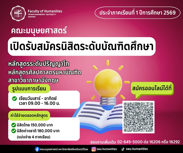 หลักสูตรระดับปริญญาโท หลักสูตรศิลปศาสตรมหาบัณฑิต สาขาวิชาภาษาอังกฤษ