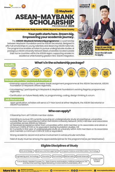 ทุนการศึกษา ASEAN–Maybank Scholarship Programme 2026