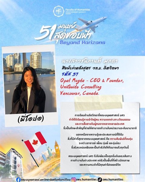 นางสาวชนิกานต์ มุกดา ศิษย์เก่าหลักสูตร วท.บ. จิตวิทยา คณะมนุษยศาสตร์ มศว