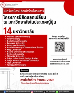 มหาวิทยาลัยศรีนครินทรวิโรฒเปิดรับสมัครนิสิตเข้าร่วมโครงการนิสิตแลกเปลี่ยน ณ มหาวิทยาลัยในประเทศญี่ปุ่น