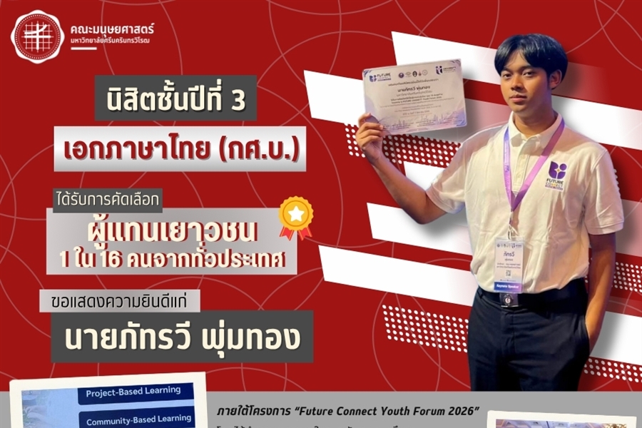คณะมนุษยศาสตร์ขอแสดงความยินดีแก่นายภัทรวี พุ่มทอง นิสิตหลักสูตร...