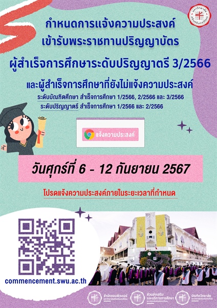 📣 มหาวิทยาลัยเปิดระบบแจ้งความประสงค์เข้ารับพระราชทานปริญญาบัตร สำหรับนิสิตระดับปริญญาตรี ที่สำเร็จการศึกษา 3/2566