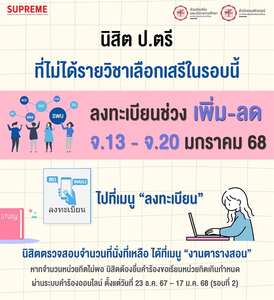 [ประชาสัมพันธ์สำหรับ นิสิตระดับปริญญาตรี] ช่วงเวลาลงวิชาเสรี