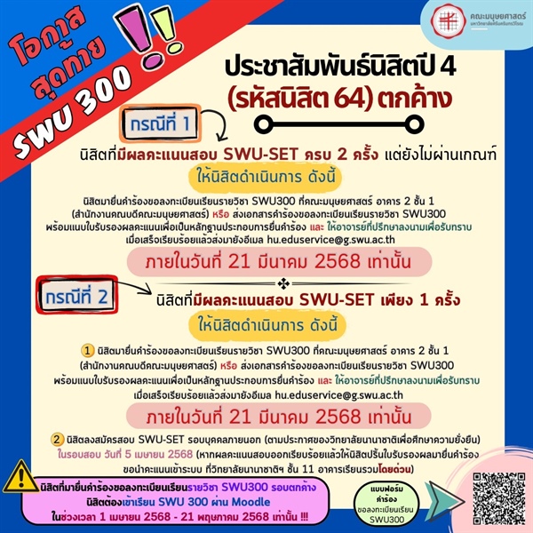 ลงทะเบียนเรียนรายวิชา SWU300