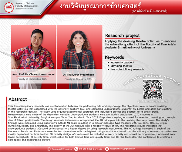 ✨ฝ่ายวิจัยคณะมนุษยศาสตร์ ขอนำเสนอผลงานวิจัยของคณาจารย์ในคณะฯ ที่ได้รับการตีพิมพ์เผยแพร่ในฐานข้อมูลระดับนานาชาติ (SCOPUS) ของผู้ช่วยศาสตราจารย์ ดร.ชัญญา ลี้ศัตรูพ่าย อาจารย์ประจำคณะมนุษยศาสตร์