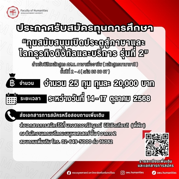 ประกาศรับสมัครทุนการศึกษา] "ทุนสนับสนุนเปิดประตูสู่ภาษาและโลกธุรกิจดิจิทัลและบริการ รุ่นที่ 2"