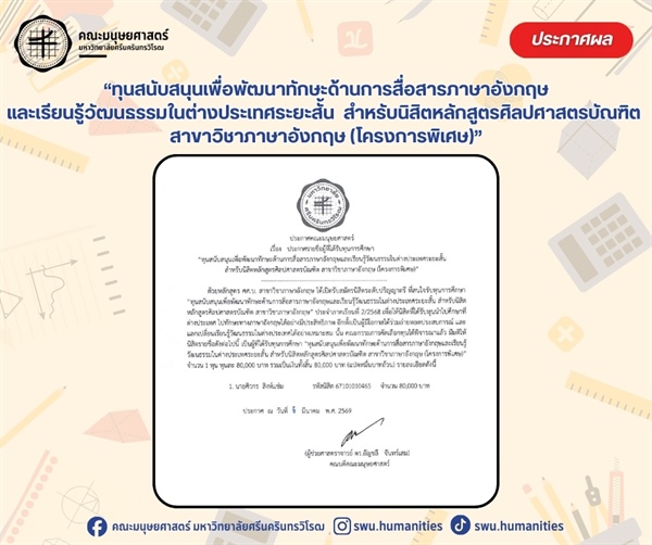 ประกาศรายชื่อนิสิตที่ได้รับทุนการศึกษา