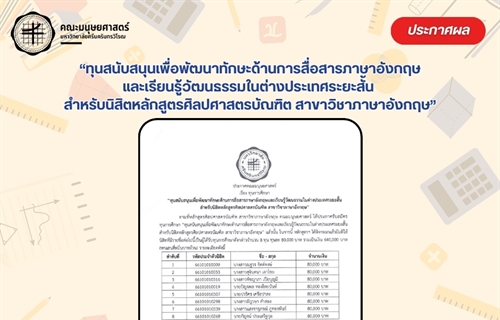 ประกาศรายชื่อนิสิตที่ได้รับทุนการศึกษา