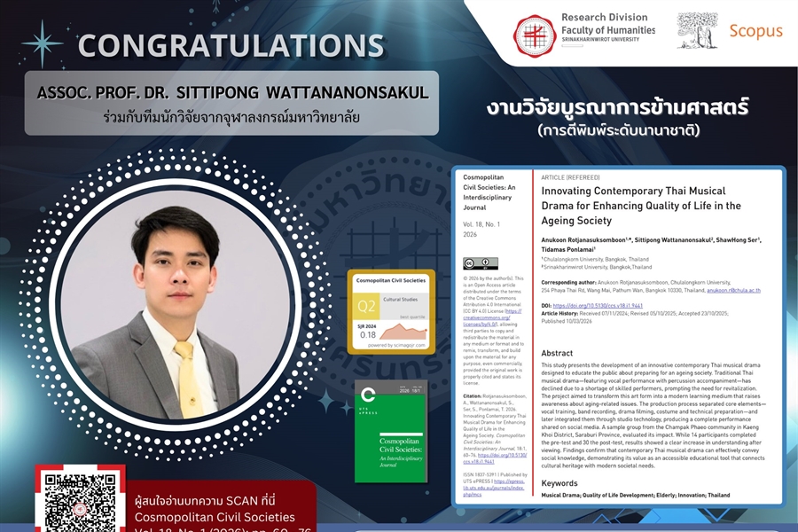 คณะมนุษยศาสตร์ มศว ขอแสดงความยินดีกับ รศ. ดร.สิทธิพงศ์ วัฒนานนท์สกุล...