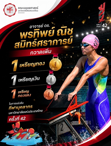 ขอแสดงความยินดีแก่ อาจารย์ ดร.พรทิพย์ ณิช สมิทธ์ศราการย์ ในการคว้าเหรียญจากการแข่งขันว่ายน้ำเพิ่มอีก 3 เหรียญ