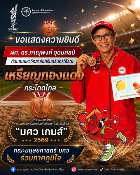 ขอแสดงความยินดี ผู้ช่วยศาสตราจารย์ ดร.ภาณุพงศ์ อุดมศิลป์  ในการคว้า เหรียญทองแดง การแข่งขันกรีฑา กระโดดไกล